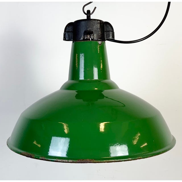 Industrial Green Enamel Factory Pendant Lamp, 1960s For Sale - Image 10 of 18