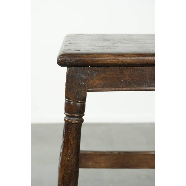 Brown Antique English Oak Stool, 1700s For Sale - Image 8 of 11