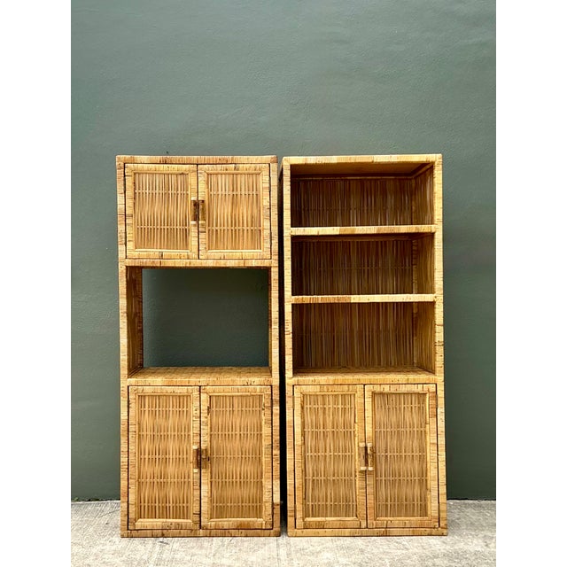 Mid-Century Modern Vintage Woven Rattan Etagere - A Pair For Sale - Image 3 of 12