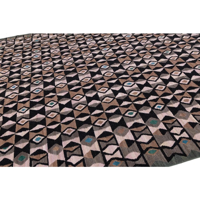 Blush Modern Handmade Kilim Wool Area Rug– Flatweave Abstract Neutral Tones by Apadana For Sale - Image 8 of 12