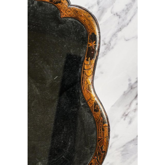 19th Century Wonderful Large Antique Chinoiserie Japanned Dressing Table Mirror Asian Lacquer Hand Painted Home Decor For Sale - Image 5 of 18