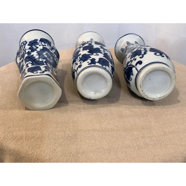 Set of 3, 19th Century Qing Dynasty Blue and White Porcelain Vases For Sale - Image 4 of 10