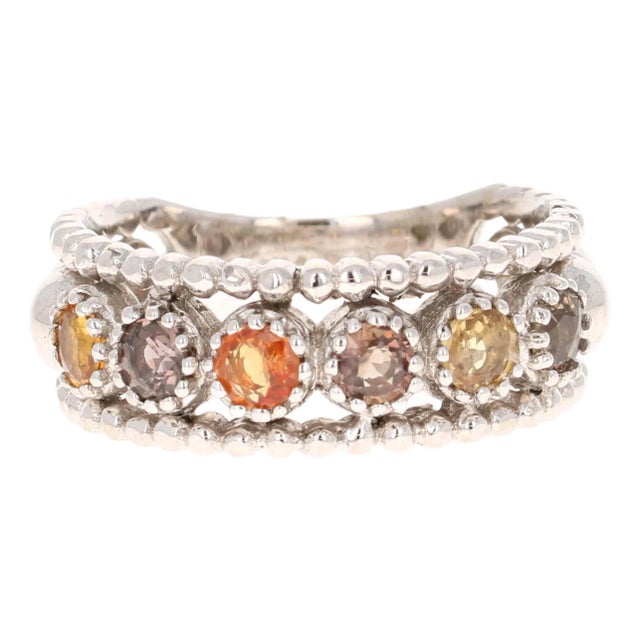 1.06 Carat Sapphire Band 14k White Gold Size 6.5 For Sale