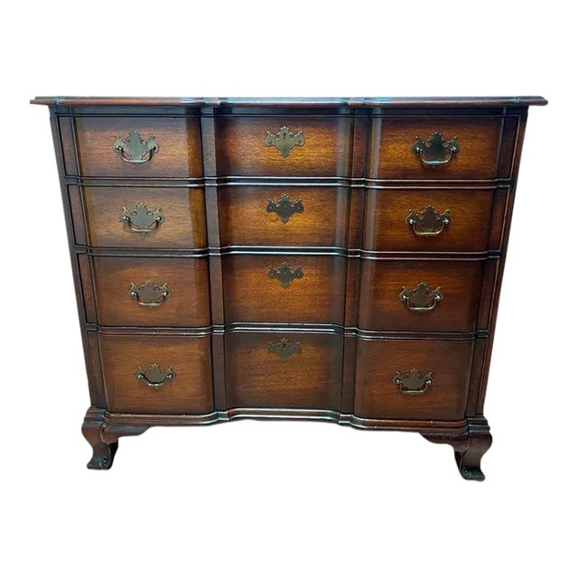Late 20th Century Kindel Furniture Chippendale Style Mahogany Block Front Chest of Drawers. For Sale