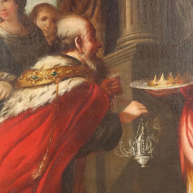 Biblical Scene of King Solomon's Idolatry, Oil on Canvas For Sale - Image 3 of 15