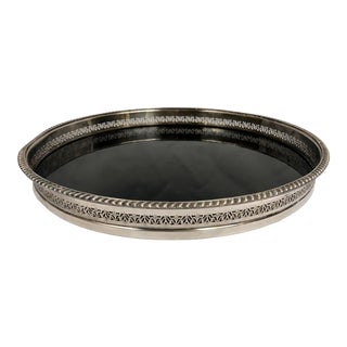 Art Deco Silver Gallery Tray With Black Laminate For Sale