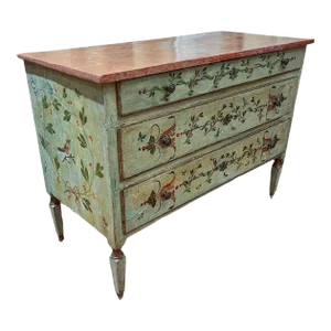 18th Century Polychrome Painted Faux Marble Top Neoclassical Chest of Drawers.