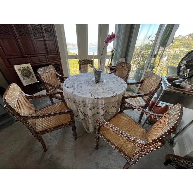 English Late 20th Century 6 Anglo Indian Inlaid Bone Chairs For Sale - Image 3 of 6