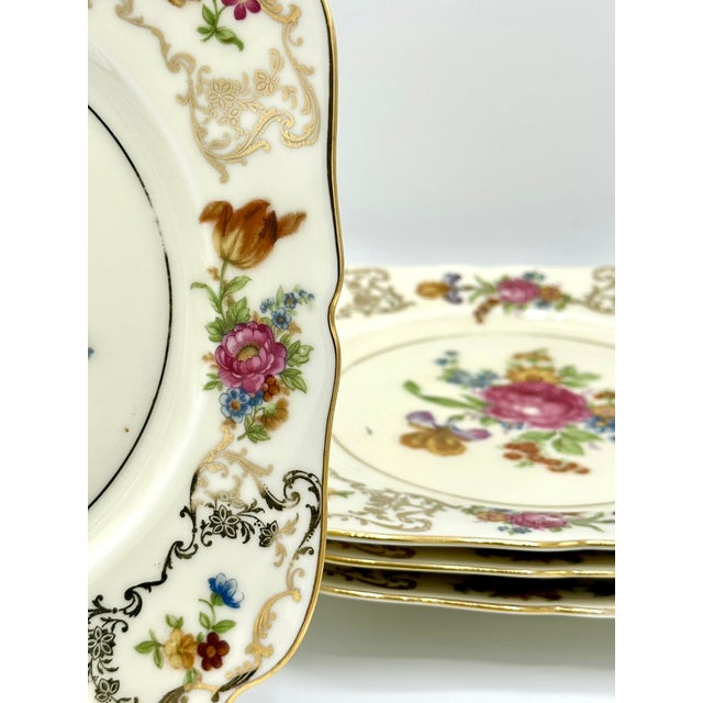 Art Deco 1920s Schlaggenwald Czechoslovakia Square Plate Floral Gold - Set of 4 For Sale - Image 3 of 8