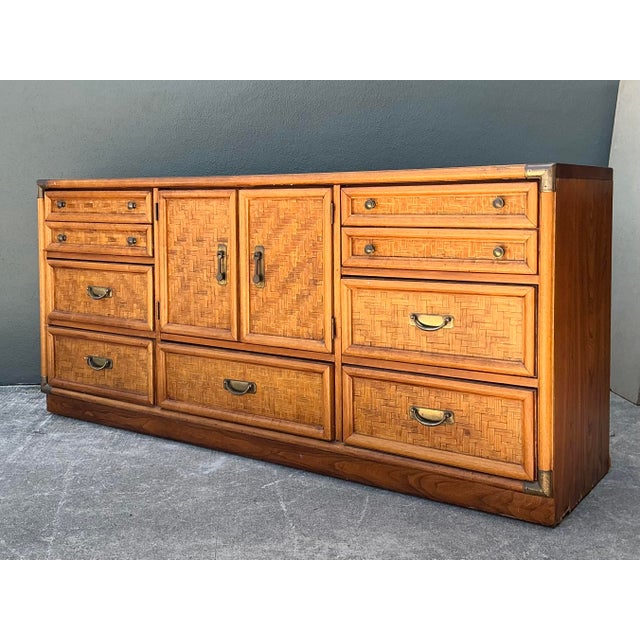Late 20th Century Vintage Parquet Rattan Dresser For Sale - Image 5 of 12