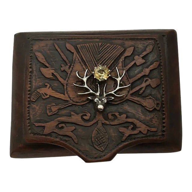 Ooak, Antique Carved Wood Box/ Sterling Silver/Citrine For Sale
