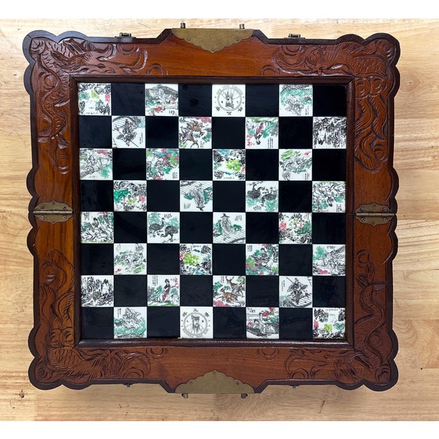 Chinese Chess Set with Immortals & Hardwood Campaign Lacquered Board For Sale - Image 10 of 12