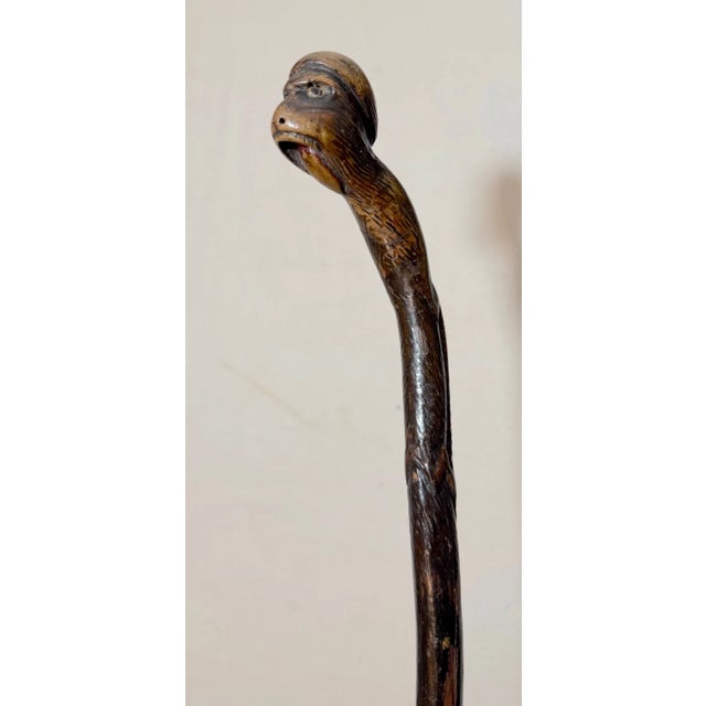 Folk Art Share Antique 19th Century Hand Carved Folk Art Monkey Lizard Walking Stick Cane For Sale - Image 3 of 16