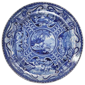 John Hall Deep Cobalt Blue Glaze Staffordshire Plate "Quadrupeds"