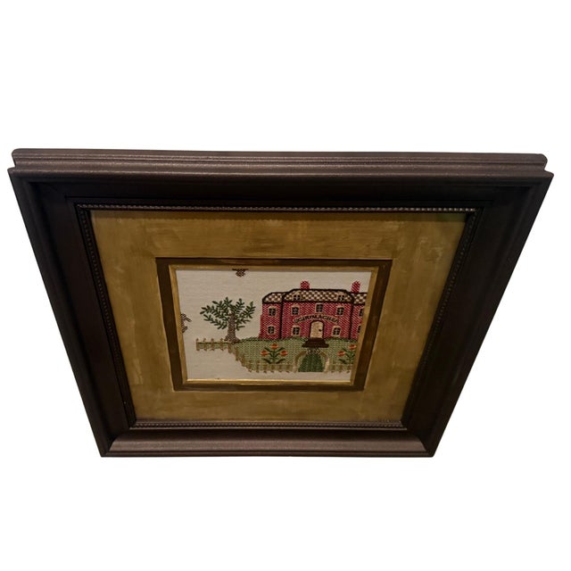 Burnt Umber Schumacher “Merrifield Sampler” Textile Art in Upcycled Burnt Umber Frame For Sale - Image 8 of 10