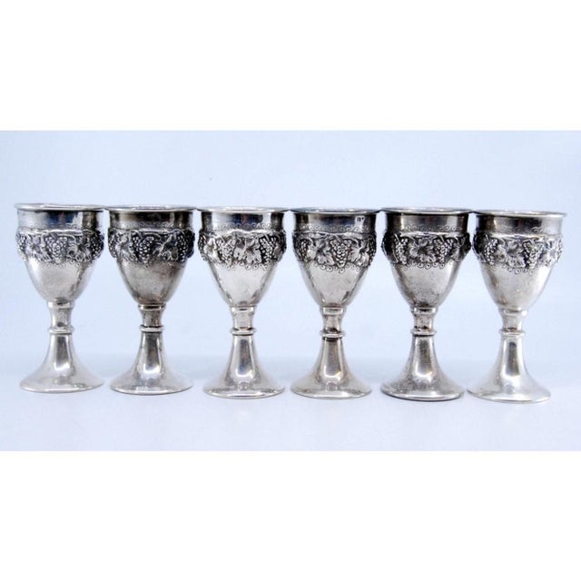 Silver Egg Cups with Grape Bunches and Vine Leaves Reliefs, Set of 6 For Sale - Image 3 of 10