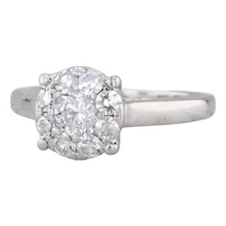 0.96ctw Diamond Cluster Engagement Ring 14k White Gold Size 7.5 Cathedral Band, Size 7.5 For Sale