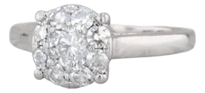 0.96ctw Diamond Cluster Engagement Ring 14k White Gold Size 7.5 Cathedral Band, Size 7.5