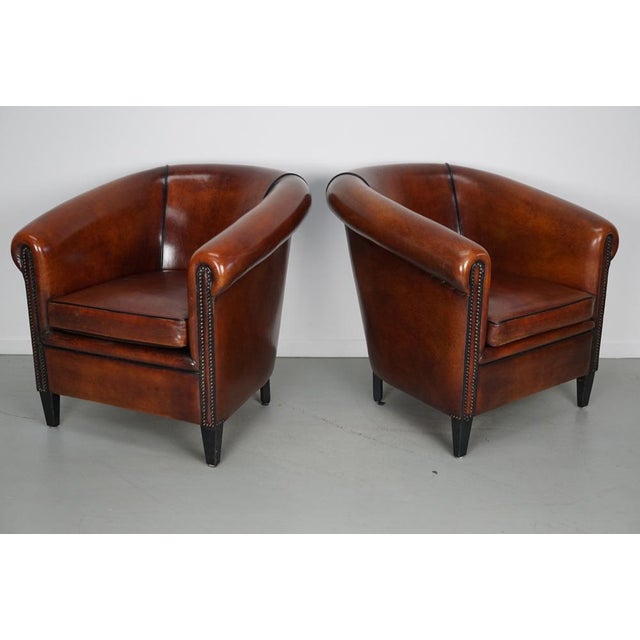 Vintage Dutch Cognac Leather Club Chairs, 1970s, Set of 2 For Sale - Image 12 of 18