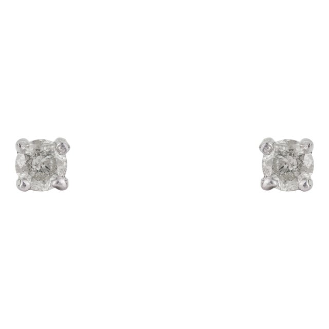 Minimalist 0.12 Ct Genuine Round Diamond Solitaire Everyday Studs in Solid Silver 2 Pieces For Sale