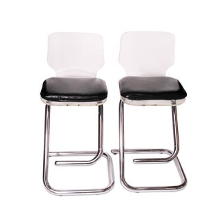 Vintage Lucite & Chrome Bar Stools - A Pair For Sale