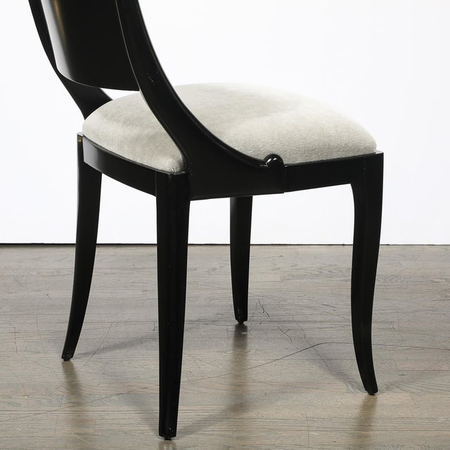 Set of Six Art Deco Sculptural Dining Chairs in Ebonized Walnut & Taupe Mohair For Sale - Image 17 of 18
