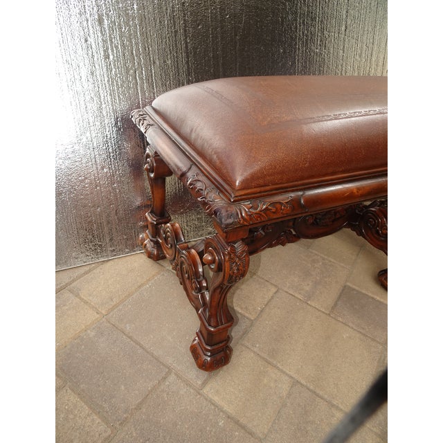 Bench for Theodore Alexander, William's Window Seat, Ornate Base W Leather Cover For Sale - Image 11 of 15