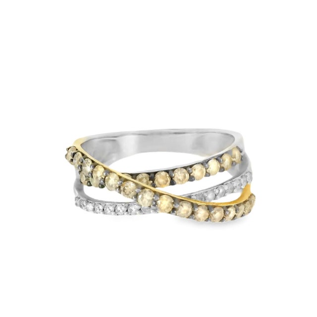 Elegant 14K White Gold Diamond Bridge Ring featuring 26 champagne diamonds and 16 white diamonds 0.9 carats total in a...