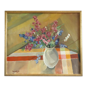 1957 Mid-Century Modern 'Bouquet in Afternoon Light' Swedish Expressive Original Still Life Oil Painting, Framed