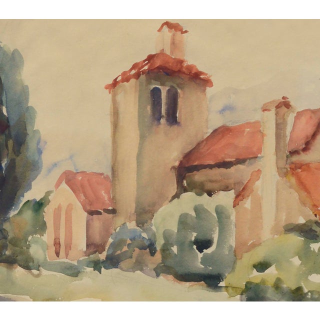 American Mid-Century California Mission Landscape Watercolor For Sale - Image 3 of 5
