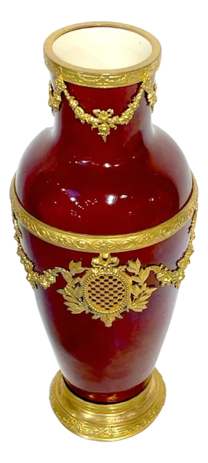 Paul Milet for Sevres Red Flambe Ormolu Mounted Neoclassical Vase