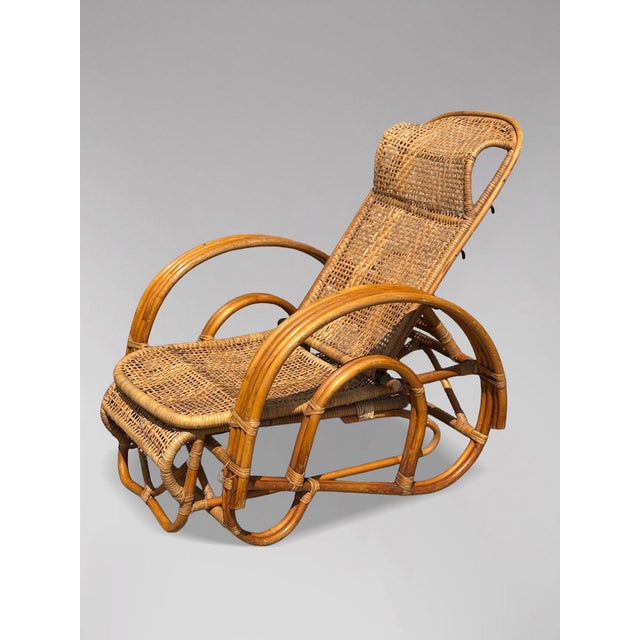 Mid-Century Italian Bamboo & Rattan Chaise Longue Sun Lounger, 1950 For Sale - Image 10 of 12