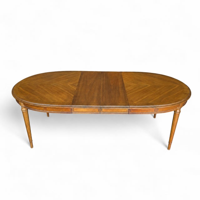 1960s Drexel Esperanto Walnut Oval Extension Dining Table With Two Leaves For Sale - Image 16 of 18