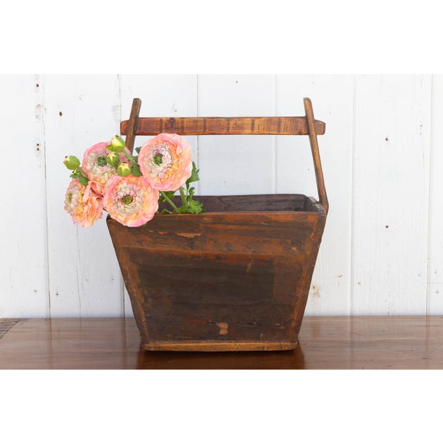 Wood Brown Glazed Vintage Asian Basket For Sale - Image 7 of 7