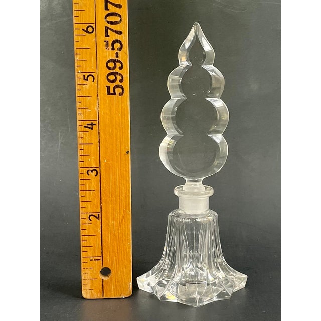 Vintage Perfume Bottle With Tall Stopper, 1930s Art Deco Czech Glass, 6” For Sale - Image 9 of 9