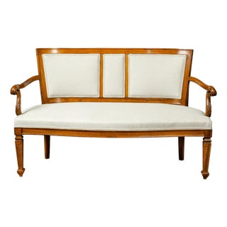 Italian 19th Century Carved Walnut Upholstered Settee with Scrolling Arms For Sale