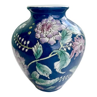 Chinoiserie Cobalt Blue Vase With Peonies For Sale