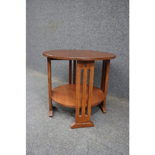 Arts & Crafts Stickley Mission Arts & Crafts Quarter Sawn Oak Round Lamp End Table For Sale - Image 3 of 13