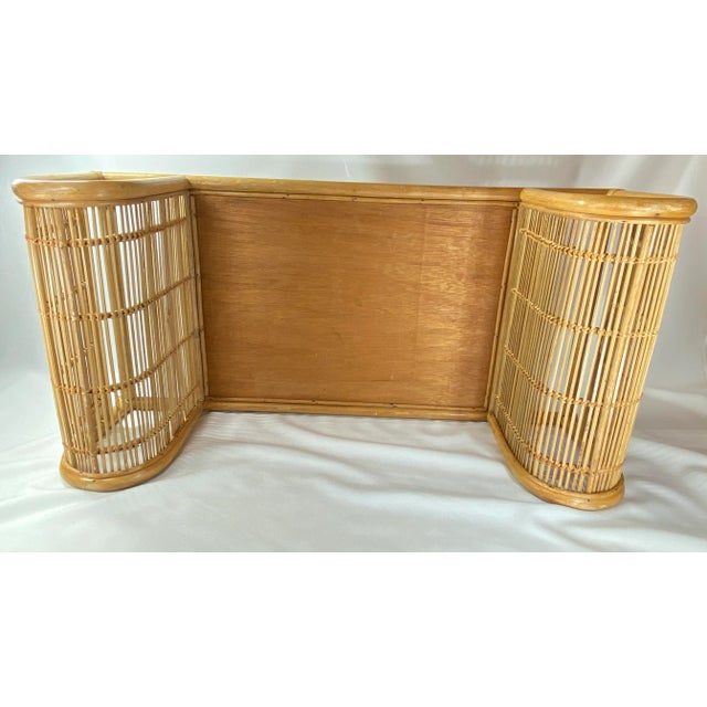 Late 20th Century Late 20th Century Rattan & Bamboo With Grasscloth Top Serving Bed Tray For Sale - Image 5 of 7
