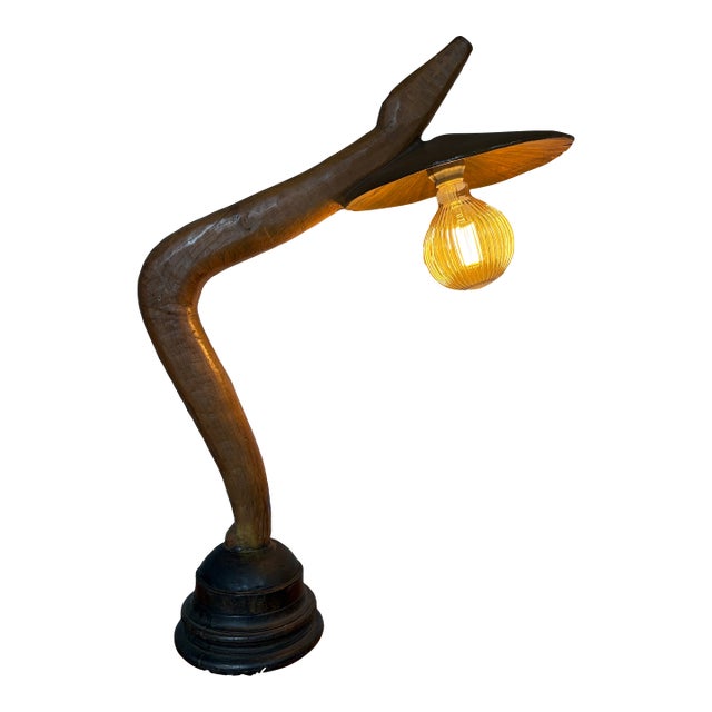1970s Hobbyist Carved Wood Lamp For Sale