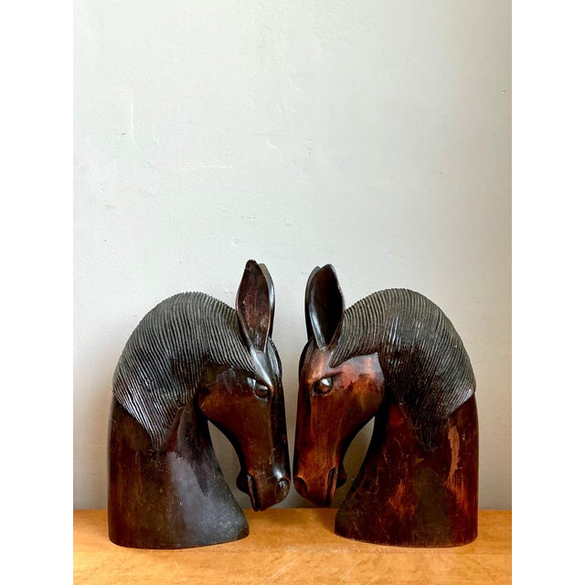 Vintage Carved Wood Horse Head Sculptures - Pair For Sale - Image 13 of 15