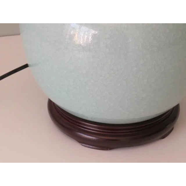 Textile Celadon Colored Crackle Ceramic Table Lamp with New Custom Lampshade For Sale - Image 7 of 11
