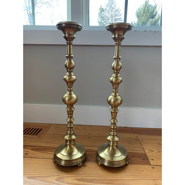 Global Views Brass Pilar Candlesticks - a Pair For Sale - Image 11 of 11