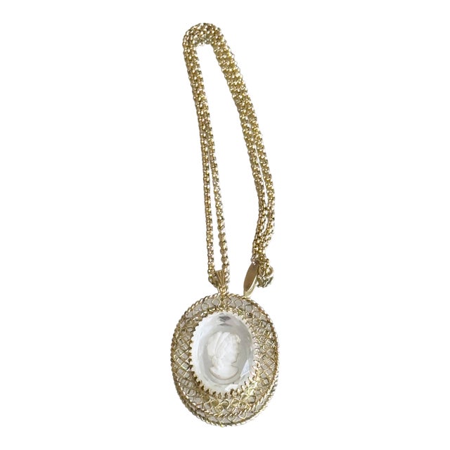 Vintage Whiting & Davis Intaglio Cameo Pendant Necklace For Sale