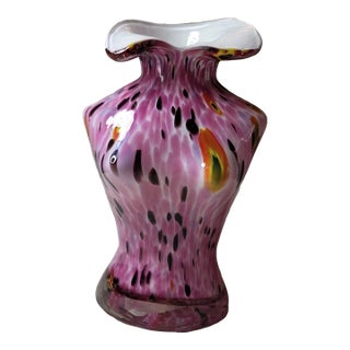 Vintage MCM Murano Style Pink With Black Speckles, Torso Vase For Sale