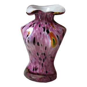 Vintage MCM Murano Style Pink With Black Speckles, Torso Vase