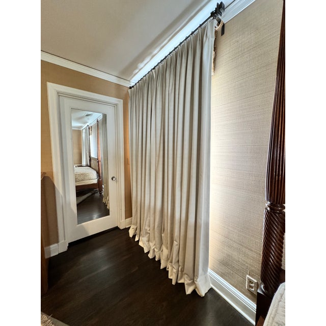 Luxurious draperies made of 100% french linen with creme color blackout lining. Exquisite craftsmanship. Beautiful linen...
