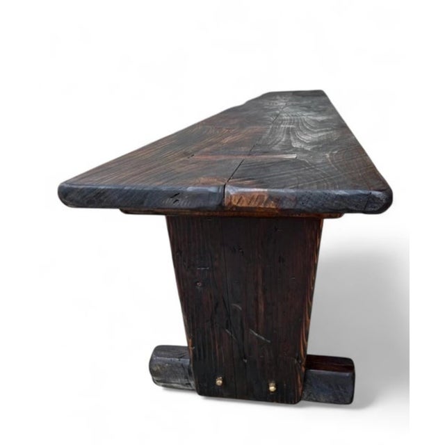 Coffee Rustic European Farmhouse Espresso Trestle Bench 114" For Sale - Image 8 of 9
