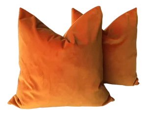 Tangerine Orange Velvet Plush Down Filled Pillows - a Pair, 21”