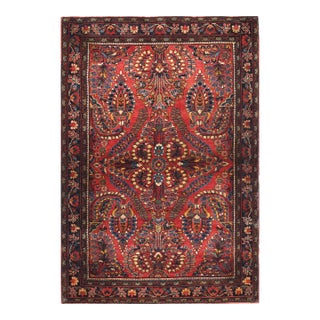 Antique Persian Sarouk Rose/Navy Wool Area Rug 3' 4'' X 5' 1'' For Sale
